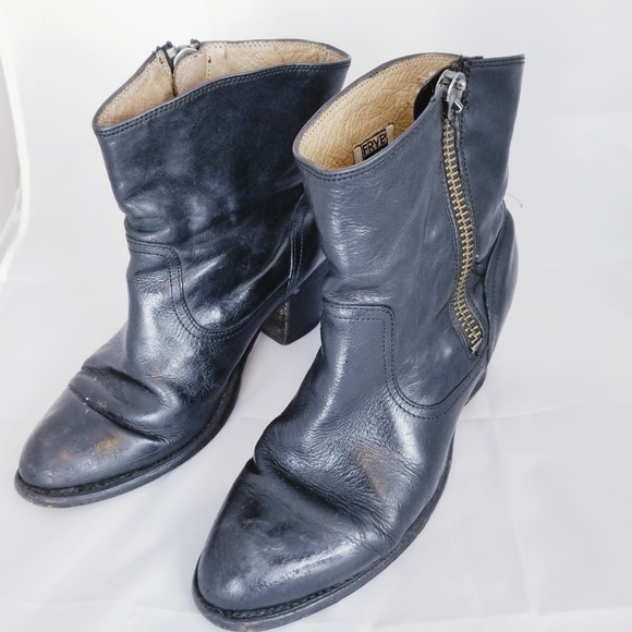 Frye Shoes - Frye black stacked heal bootie boots size 9